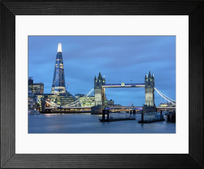 Framed Print : Tower Bridge, The Shard, City Hall and More London at twilight, London, England Framed Print : Tower Bridge, The Shard, City Hall and More London at twilight, London, England