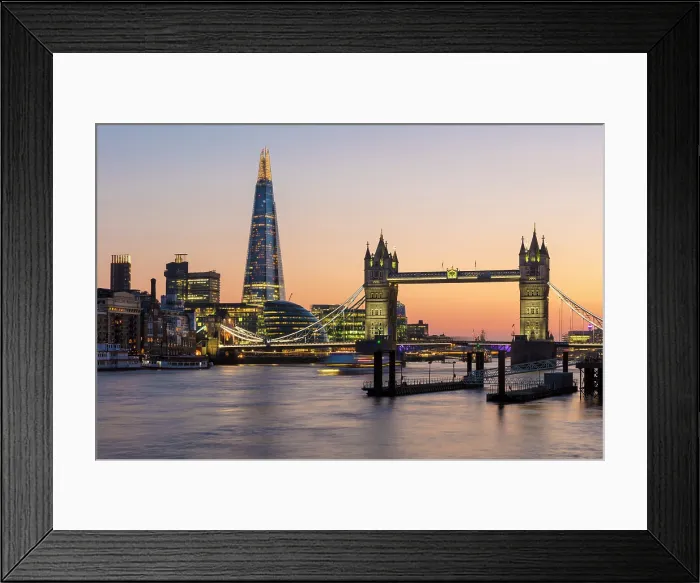 Framed Print : Tower Bridge, The Shard, City Hall and More London at dusk, London, England Framed Print : Tower Bridge, The Shard, City Hall and More London at dusk, London, England