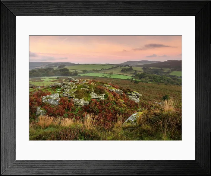 Framed Print : View over Dartmoor near Combestone Tor, Dartmoor National Park, Devon, England