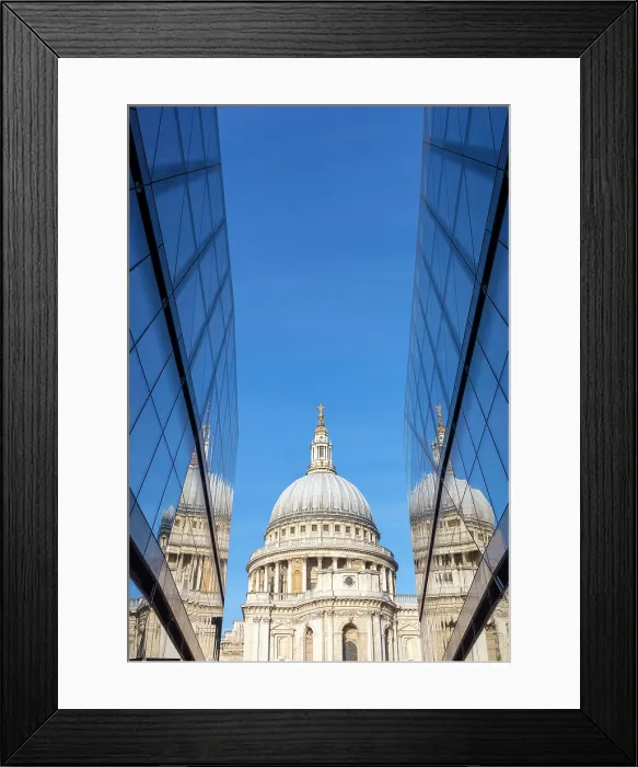 Framed Print : St Paul's Cathedral framed by glass walls of the One New Change shopping centreLondon, England Framed Print : St Paul's Cathedral framed by glass walls of the One New Change shopping centreLondon, England