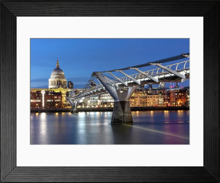 Framed Print : St Paul's Cathedral and the Millennium Bridge at twilight, London, England Framed Print : St Paul's Cathedral and the Millennium Bridge at twilight, London, England