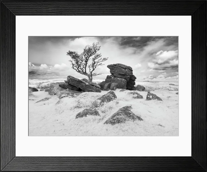 Framed Print : Infrared view of Emsworthy Rocks, Dartmoor National Park, Devon, England Framed Print : Infrared view of Emsworthy Rocks, Dartmoor National Park, Devon, England