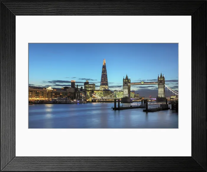 Framed Print : Tower Bridge, The Shard, City Hall and More London at twilight, London, England