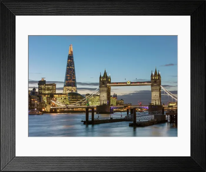 Framed Print : Tower Bridge, The Shard, City Hall and More London at twilight, London, England Framed Print : Tower Bridge, The Shard, City Hall and More London at twilight, London, England