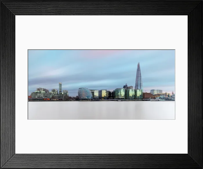 Framed Print : View across the River Thames at dusk towards The Shard, City Hall, More London and HMS Belfast, . London, England Framed Print : View across the River Thames at dusk towards The Shard, City Hall, More London and HMS Belfast, . London, England