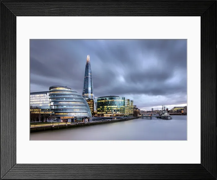Framed Print : The Shard, City Hall and More London at dusk, from Tower Bridge, London, England Framed Print : The Shard, City Hall and More London at dusk, from Tower Bridge, London, England
