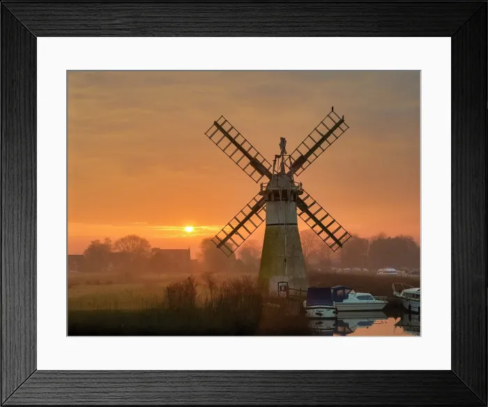 Framed Print : Thurne Mill at Sunrise, Thurne, Norfolk Broads National Park, England Framed Print : Thurne Mill at Sunrise, Thurne, Norfolk Broads National Park, England