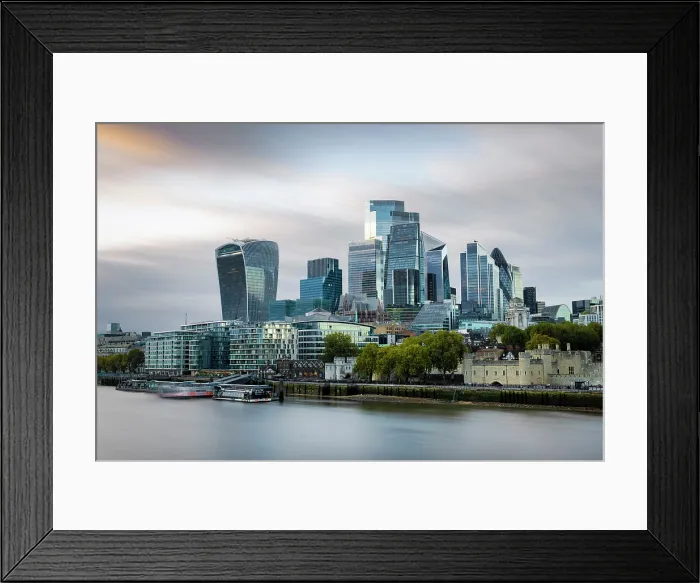 Framed Print : The Financial District, from Tower Bridge, London, England Framed Print : The Financial District, from Tower Bridge, London, England