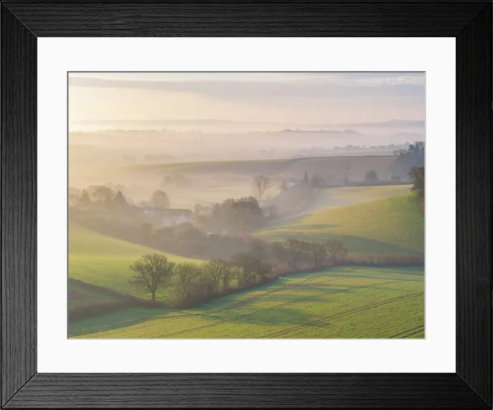 Framed Print : Thatched farmhouse (Great Gutton Farm) in rolling mid Devon countryside at dawn on a misty morning, Crediton, Devon, England. Spring (March) 2025 Framed Print : Thatched farmhouse (Great Gutton Farm) in rolling mid Devon countryside at dawn on a misty morning, Crediton, Devon, England. Spring (March) 2025