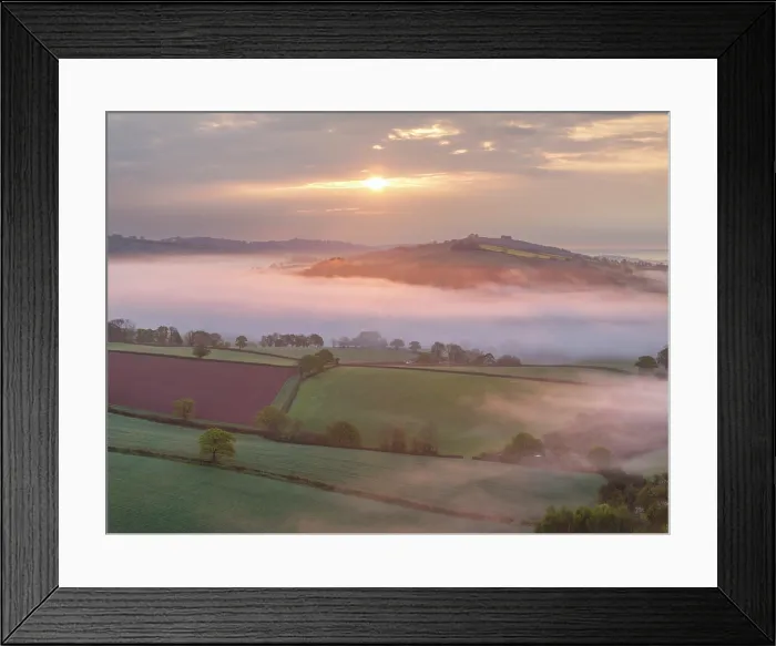 Framed Print : Beautiful rolling countryside on a misty morning, Mid Devon, England. Spring (April) 2025 Framed Print : Beautiful rolling countryside on a misty morning, Mid Devon, England. Spring (April) 2025