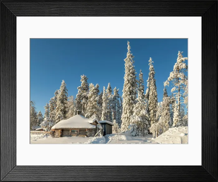 Framed Print : Wilderness Cafe Tykky & Snow-covered Pine Trees, Riisitunturi National Park, Posio, Lapland, Finland Framed Print : Wilderness Cafe Tykky & Snow-covered Pine Trees, Riisitunturi National Park, Posio, Lapland, Finland