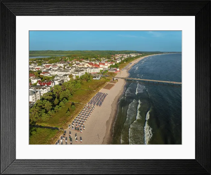 Framed Print : Beach with pier and spa house, Binz, Rugen Island, Baltic Sea, Mecklenburg-Western Pomerania, Germany Framed Print : Beach with pier and spa house, Binz, Rugen Island, Baltic Sea, Mecklenburg-Western Pomerania, Germany