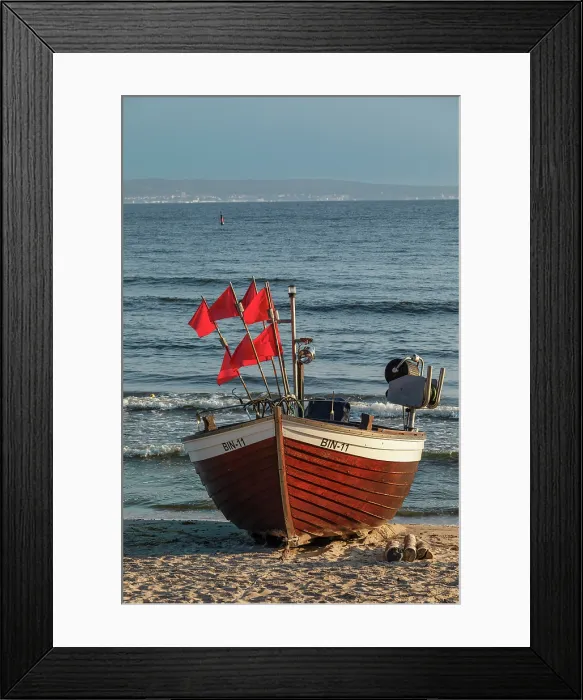 Framed Print : Fishing boat at the beach, Binz, Rugen Island, Baltic Sea, Mecklenburg-Western Pomerania, Germany