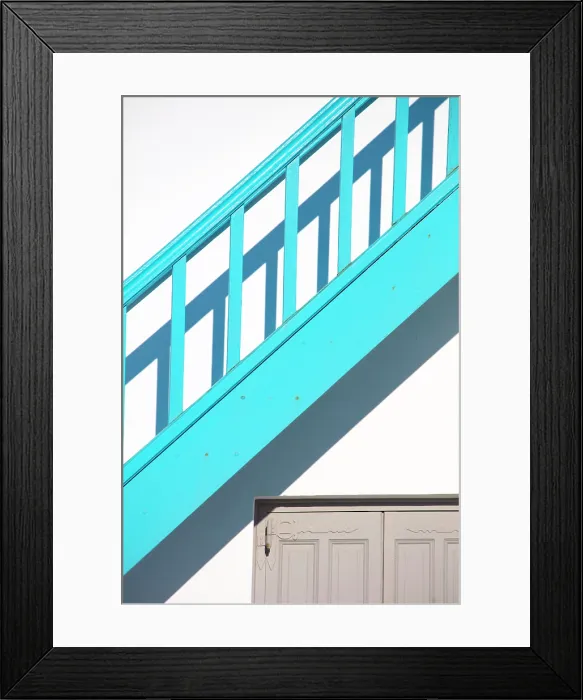 Framed Print : Blue painted handrail and shadows, Chora (Mykonos Town), Mykonos, Cyclades Islands, Greece, Europe