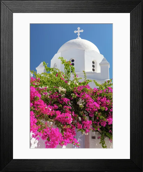 Framed Print : Whitewashed church and bougainvillea, Messaria, Santorini, Cyclades Islands, Greece, Europe Framed Print : Whitewashed church and bougainvillea, Messaria, Santorini, Cyclades Islands, Greece, Europe