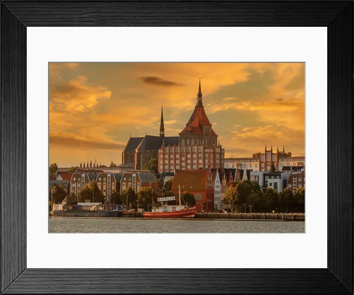 Framed Print : View over Warnow River to Marienkirche church, Rostock, Mecklenburg-Western Pomerania, Germany Framed Print : View over Warnow River to Marienkirche church, Rostock, Mecklenburg-Western Pomerania, Germany