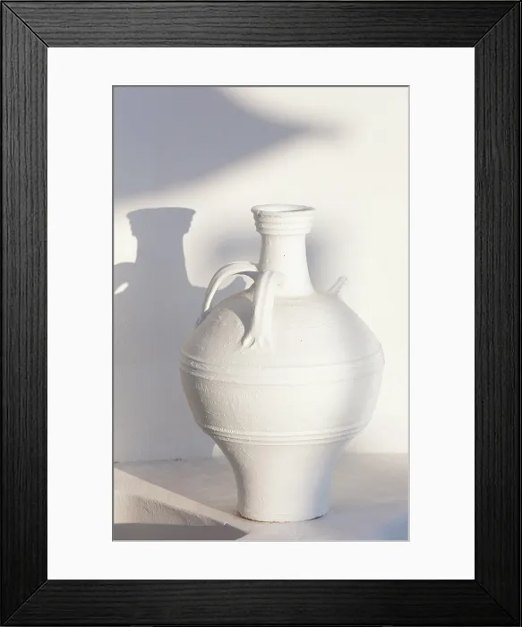 Framed Print : White urn with shadow on white wall, Oia, Santorini, Cyclades Islands, Greece, Europe Framed Print : White urn with shadow on white wall, Oia, Santorini, Cyclades Islands, Greece, Europe