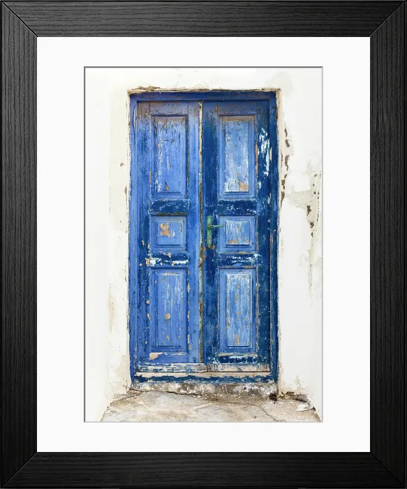 Framed Print : Old blue door in whitewashed wall, Chora (Mykonos Town), Mykonos, Cyclades Islands, Greece, Europe