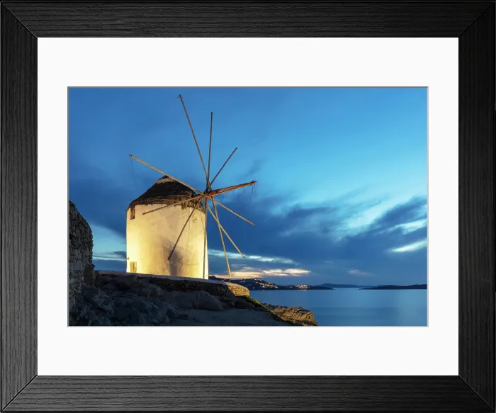 Framed Print : Floodlit windmill at dusk, Chora (Mykonos Town), Mykonos, Cyclades Islands, Greece, Europe Framed Print : Floodlit windmill at dusk, Chora (Mykonos Town), Mykonos, Cyclades Islands, Greece, Europe