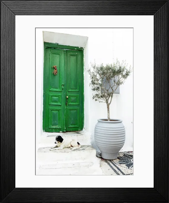 Framed Print : Old green door and large plant pot with olive tree, Chora (Mykonos Town), Mykonos, Cyclades Islands, Greece, Europe Framed Print : Old green door and large plant pot with olive tree, Chora (Mykonos Town), Mykonos, Cyclades Islands, Greece, Europe