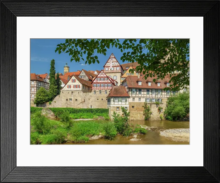 Framed Print : View over Kocher River to the Old Town of Schwäbisch Hall, Hohenlohe, Baden-Württemberg, Germany