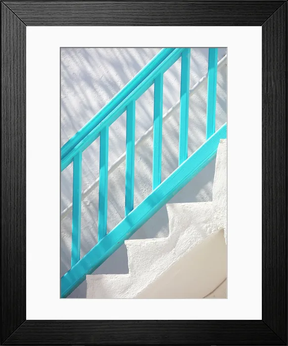 Framed Print : Blue painted handrail and white steps, Chora (Mykonos Town), Mykonos, Cyclades Islands, Greece, Europe Framed Print : Blue painted handrail and white steps, Chora (Mykonos Town), Mykonos, Cyclades Islands, Greece, Europe