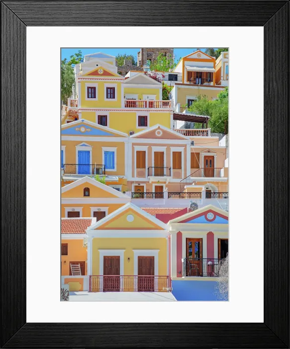 Framed Print : Seafront traditional houses, Gialos, Symi Island, Dodecanese Islands, Greece Framed Print : Seafront traditional houses, Gialos, Symi Island, Dodecanese Islands, Greece
