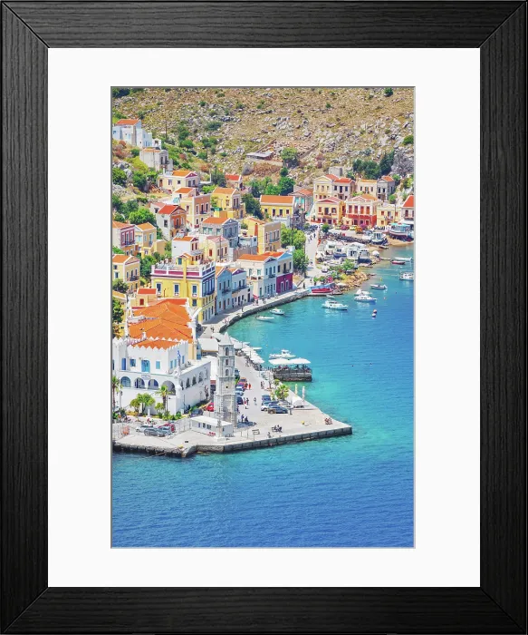 Framed Print : Gialos harbour, high angle view, Symi Island, Dodecanese Islands, Greece Framed Print : Gialos harbour, high angle view, Symi Island, Dodecanese Islands, Greece