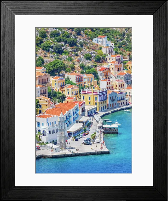 Framed Print : Gialos harbour, high angle view, Symi Island, Dodecanese Islands, Greece Framed Print : Gialos harbour, high angle view, Symi Island, Dodecanese Islands, Greece