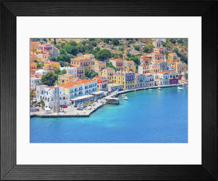 Framed Print : Gialos harbour, high angle view, Symi Island, Dodecanese Islands, Greece Framed Print : Gialos harbour, high angle view, Symi Island, Dodecanese Islands, Greece