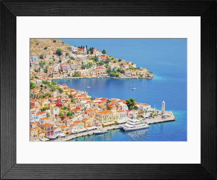 Framed Print : Gialos harbour, high angle view, Symi Island, Dodecanese Islands, Greece Framed Print : Gialos harbour, high angle view, Symi Island, Dodecanese Islands, Greece