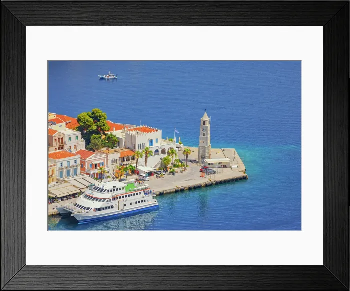 Framed Print : Gialos harbour, high angle view, Symi Island, Dodecanese Islands, Greece Framed Print : Gialos harbour, high angle view, Symi Island, Dodecanese Islands, Greece
