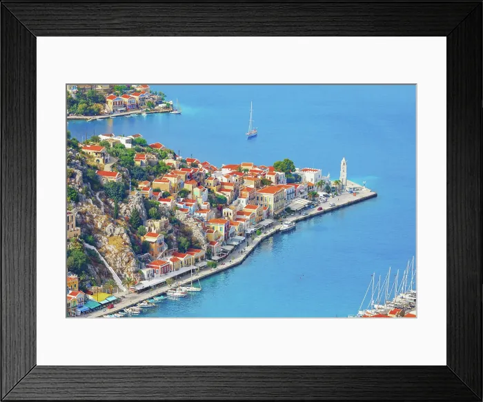 Framed Print : Gialos harbour, high angle view, Symi Island, Dodecanese Islands, Greece Framed Print : Gialos harbour, high angle view, Symi Island, Dodecanese Islands, Greece