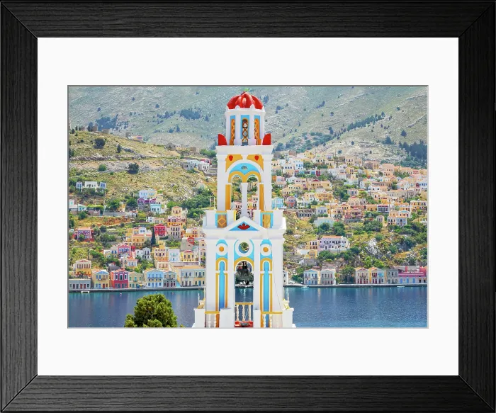 Framed Print : Church of Evangelismos overlooking Gialos harbour, Gialos, Symi Island, Dodecanese Islands, Greece