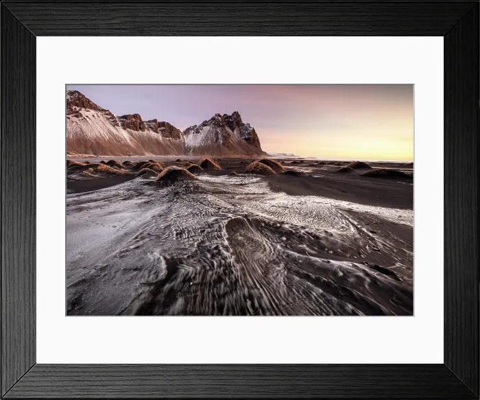 Framed Print : Vestrahorn mountain in winter, from the black sand beach and dune at Stokksnes, Southeast Iceland Framed Print : Vestrahorn mountain in winter, from the black sand beach and dune at Stokksnes, Southeast Iceland
