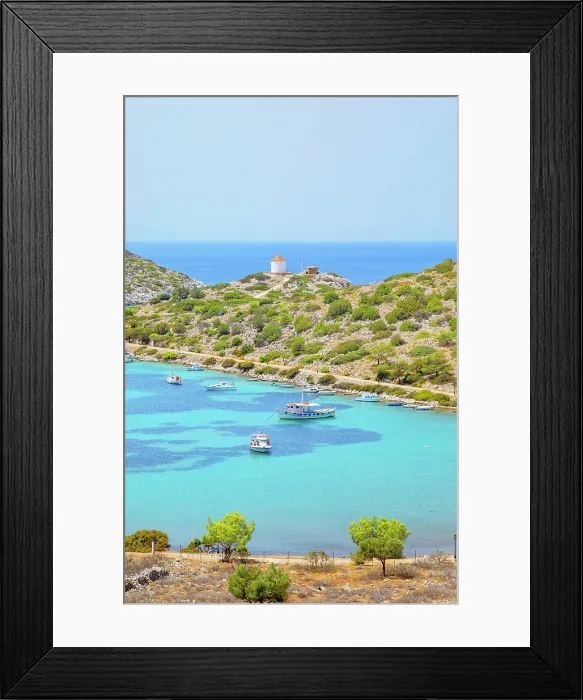 Framed Print : Panormitis bay, high angle view, Panormitis, Symi Island, Dodecanese Islands, Greece Framed Print : Panormitis bay, high angle view, Panormitis, Symi Island, Dodecanese Islands, Greece