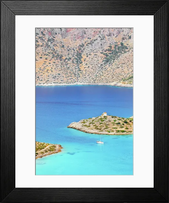 Framed Print : Panormitis bay, high angle view, Panormitis, Symi Island, Dodecanese Islands, Greece Framed Print : Panormitis bay, high angle view, Panormitis, Symi Island, Dodecanese Islands, Greece