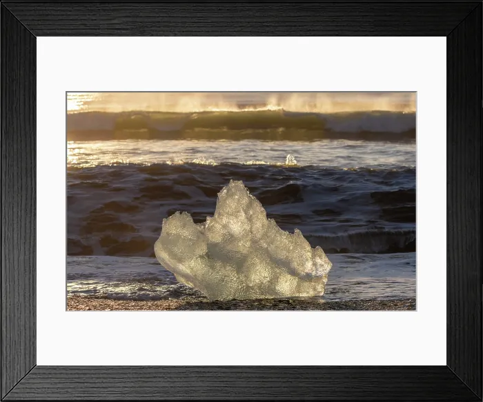 Framed Print : Iceberg on the beach at sunrise, near Jokulsarlon glacial lagoon, Iceland Framed Print : Iceberg on the beach at sunrise, near Jokulsarlon glacial lagoon, Iceland