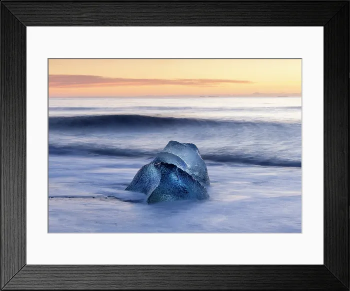 Framed Print : Iceberg on the beach at sunrise, near Jokulsarlon glacial lagoon, Iceland Framed Print : Iceberg on the beach at sunrise, near Jokulsarlon glacial lagoon, Iceland