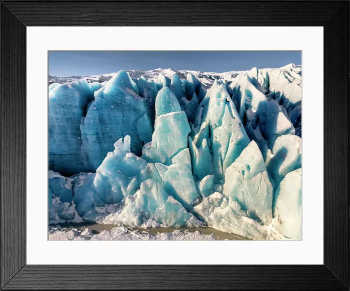 Framed Print : Aerial view of the face of Fjallsjökull, an outlet glacier of the Vatnajokull ice cap, Fjallsarlon, South Iceland Framed Print : Aerial view of the face of Fjallsjökull, an outlet glacier of the Vatnajokull ice cap, Fjallsarlon, South Iceland