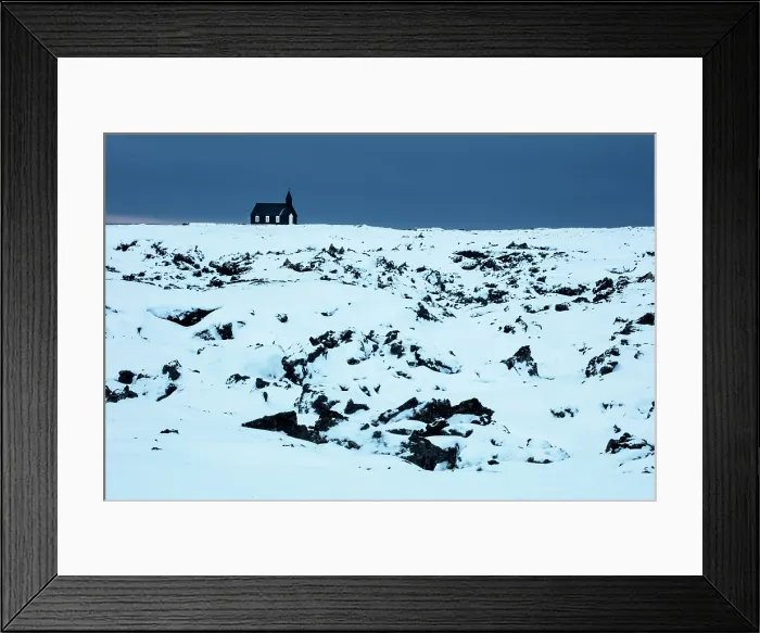 Framed Print : Black church in snowy winter landscape, Budir, Snaefellsnes Peninsula, Iceland Framed Print : Black church in snowy winter landscape, Budir, Snaefellsnes Peninsula, Iceland