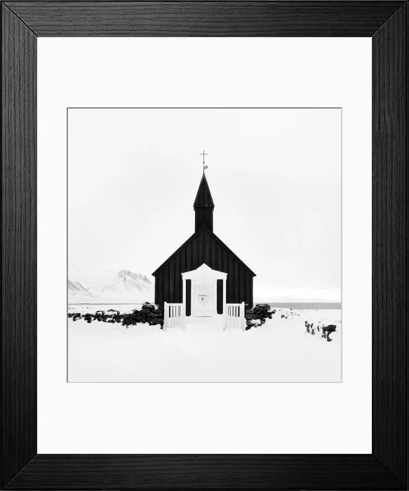 Framed Print : The famous black wooden church at Budir in winter, Snaefellsnes Peninsula, West Iceland Framed Print : The famous black wooden church at Budir in winter, Snaefellsnes Peninsula, West Iceland