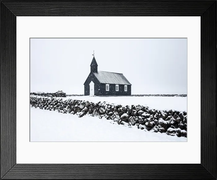 Framed Print : The famous black wooden church at Budir in a winter blizzard, Snaefellsnes Peninsula, West Iceland Framed Print : The famous black wooden church at Budir in a winter blizzard, Snaefellsnes Peninsula, West Iceland