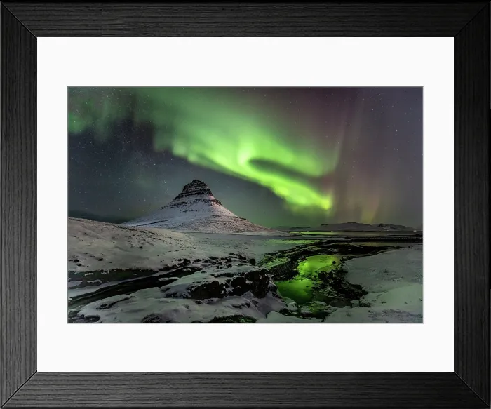 Framed Print : Aurora Borealis (Northern Lights) over Kirkjufell (Church Mountain), Grundafjordur, Snaefellsnes Peninsula, Iceland Framed Print : Aurora Borealis (Northern Lights) over Kirkjufell (Church Mountain), Grundafjordur, Snaefellsnes Peninsula, Iceland