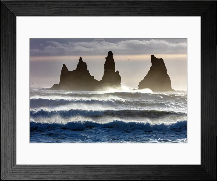Framed Print : The Reynisdrangar rock stacks and stormy seas, from the beach at Vik y Myrdal, South Iceland Framed Print : The Reynisdrangar rock stacks and stormy seas, from the beach at Vik y Myrdal, South Iceland