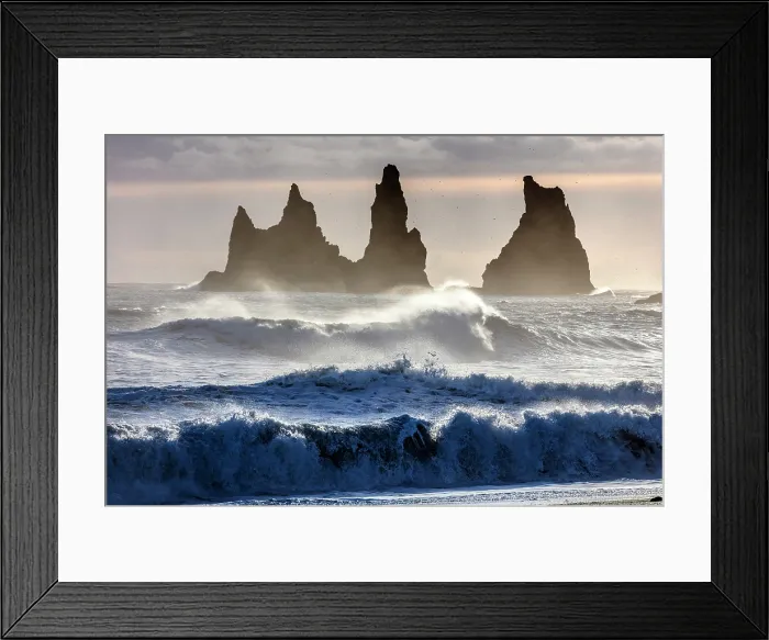 Framed Print : The Reynisdrangar rock stacks and stormy seas, from the beach at Vik y Myrdal, South Iceland Framed Print : The Reynisdrangar rock stacks and stormy seas, from the beach at Vik y Myrdal, South Iceland