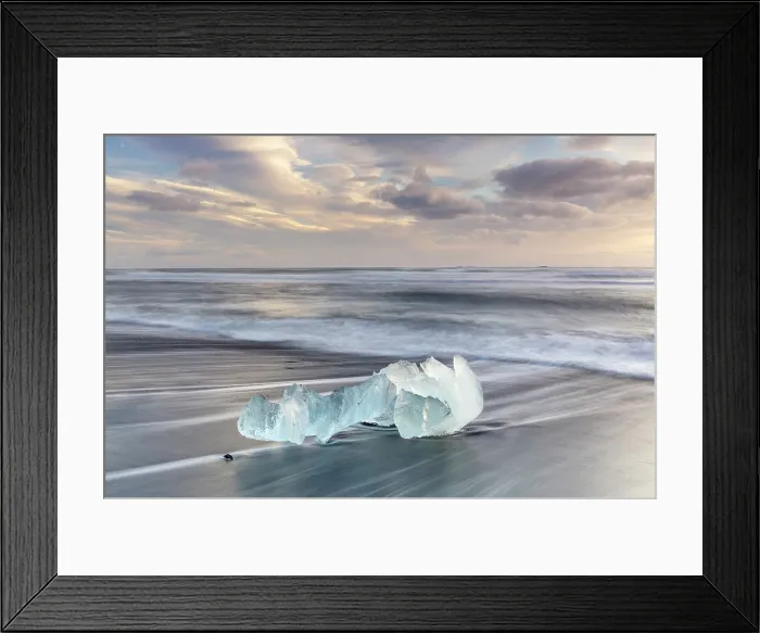 Framed Print : Iceberg on the beach at sunrise, near Jokulsarlon glacial lagoon, Iceland Framed Print : Iceberg on the beach at sunrise, near Jokulsarlon glacial lagoon, Iceland