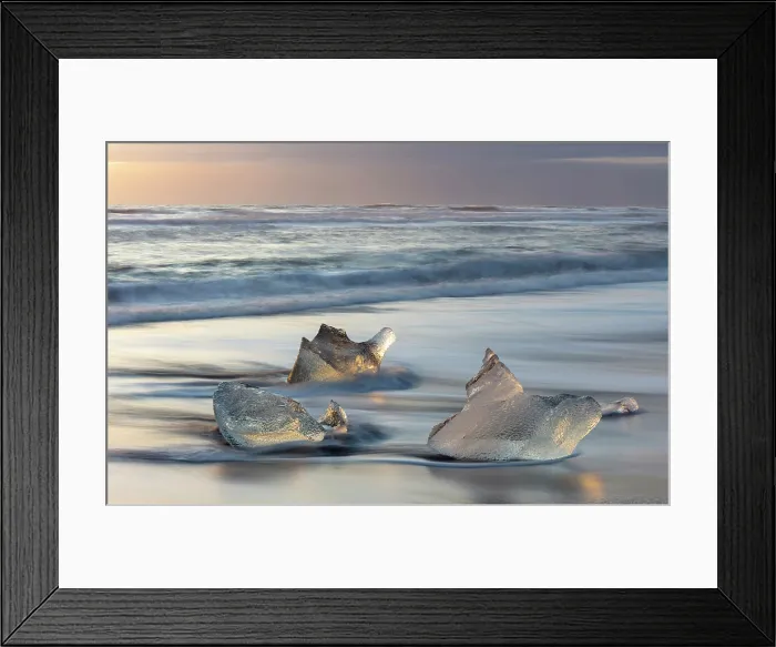 Framed Print : Icebergs on the beach at sunrise, near Jokulsarlon glacial lagoon, Iceland Framed Print : Icebergs on the beach at sunrise, near Jokulsarlon glacial lagoon, Iceland