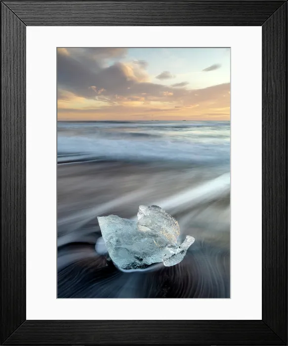 Framed Print : Iceberg on the beach at sunrise, near Jokulsarlon glacial lagoon, Iceland Framed Print : Iceberg on the beach at sunrise, near Jokulsarlon glacial lagoon, Iceland