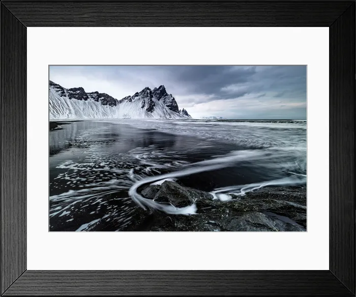 Framed Print : Vestrahorn mountain in winter, from the black sand beach at Stokksnes, Southeast Iceland Framed Print : Vestrahorn mountain in winter, from the black sand beach at Stokksnes, Southeast Iceland